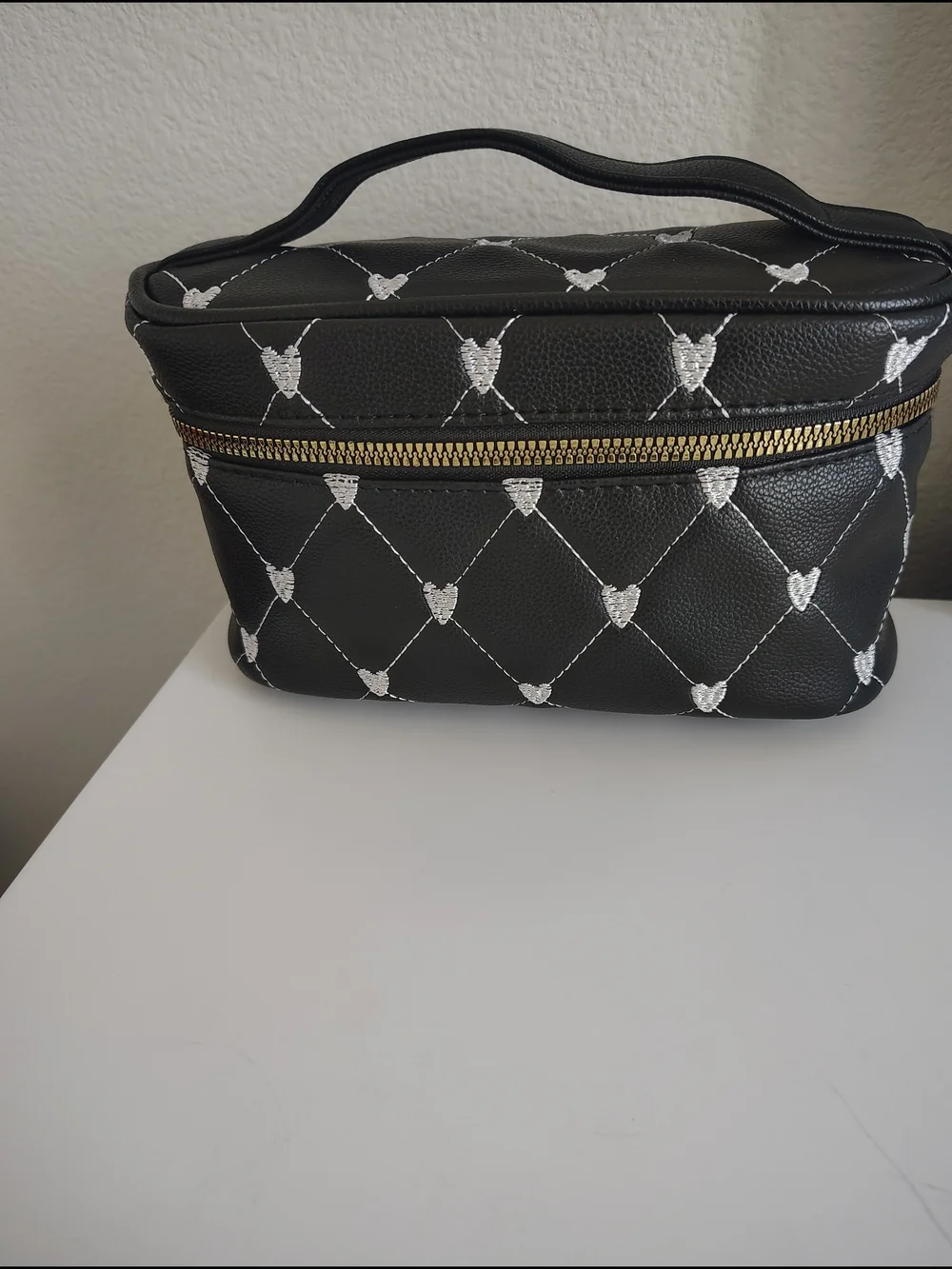 Black Quilted Cosmetic Case with Gold Zipper